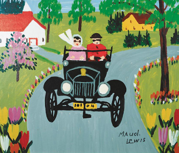 Fashionable couple in classic car